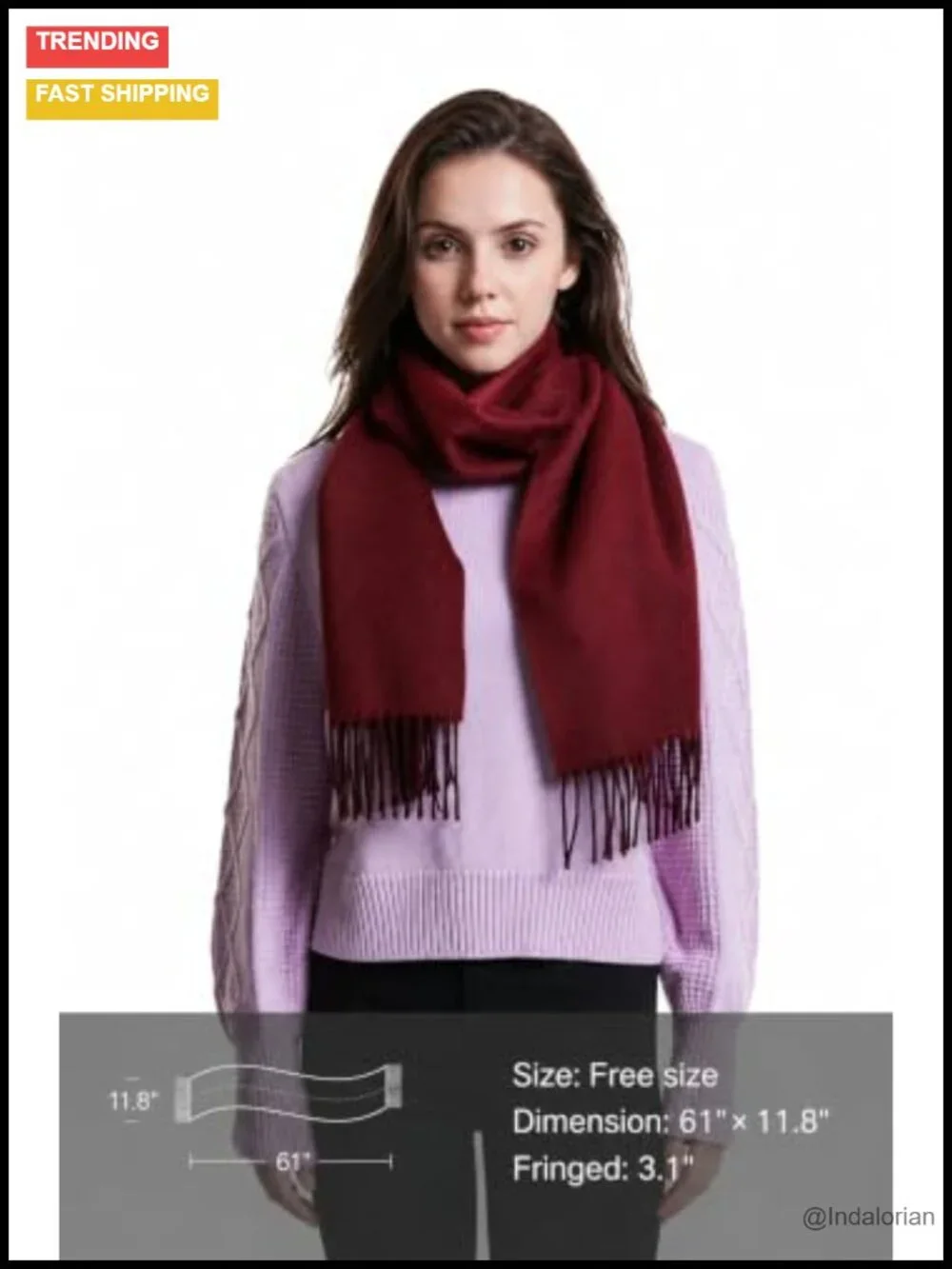 100% Cashmere Fringed Winter Scarf Wrap